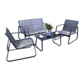 Kozyard Outdoor Patio Furniture Set (Sofa + 2 Chairs + Coffee Table) - Navy breathable Textilene fabric, sturdy black metal frame; ideal for patio, garden, backyard gatherings, blending comfortable seating with stylish outdoor leisure design
