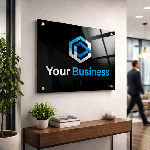 Kozyard Custom Acrylic Business Sign – Premium acrylic panel, personalized logo & text, modern office wall decor, durable UV-printed design
