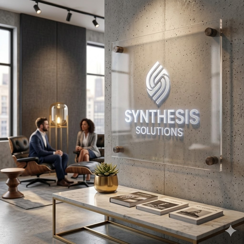 Kozyard Backlit Acrylic Business Sign – Clear acrylic with illuminated logo & text, professional modern office decor
