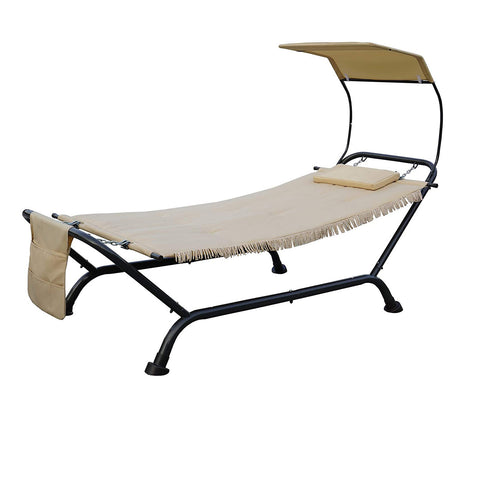 Kozyard Ailsa Outdoor Patio Hammock with Stand, Pillow, Storage Pockets (Beige Canvas and Gray Frame)