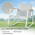 Kozyard outdoor rocking chair, all-weather textilene fabric that is quick-drying, breathable and weatherproof, ergonomic curved design with sturdy metal frame and wood-grain armrests
