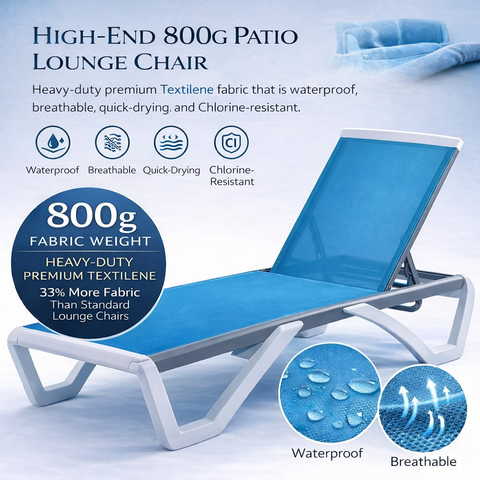 Kozyard High-End Patio Lounge Chair – 800g Heavy-Duty Premium Textilene Fabric, Waterproof/Breathable/Quick-Drying/Chlorine-Resistant Features, Durable Outdoor Lounge Furniture with Sturdy Construction
