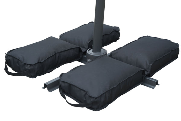 Outdoor Umbrella Base Weights
Four black weighted bags designed to secure an outdoor umbrella pole, ensuring stability. Keywords: outdoor umbrella base weights, stability
