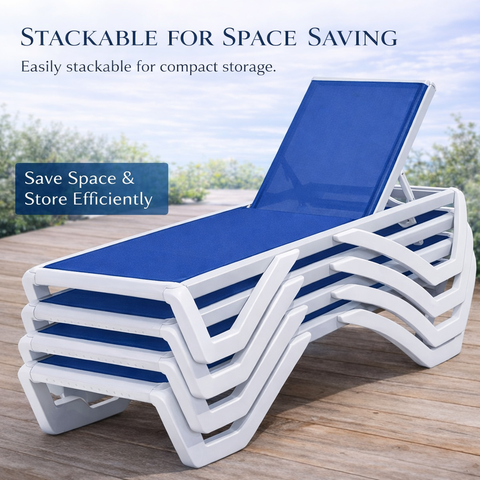 Kozyard Stackable Patio Lounge Chair – Space-Saving Design for Compact Storage, Easy to Stack & Store Efficiently, Durable Outdoor Seating with Sturdy Frame & Premium Textilene Fabric
