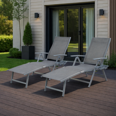 Kozyard Outdoor Folding Chaise Lounge Chair – Foldable Patio Furniture with Detachable Cup Holder, Textilene Fabric & Weather-Resistant Aluminum Frame; Space-Saving for Garden, Poolside Relaxation

