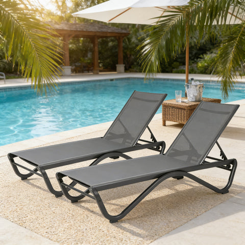 Kozyard Outdoor Lounge Chair Set Turquoise Textilene Fabric Powder Coated Aluminum Frame Durable Weather Resistant Ideal for Patio Poolside Backyard Outdoor Relaxation Comfortable Reclining Design