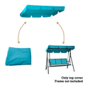 Images display a blue-colored canopy for a swing chair. The canopy is shown in three states: laid flat, partially installed, and fully installed on a swing chair frame. The text clarifies that only the top cover is included, and the frame is not part of the product.
Blue Canopy for Swing Chair (Frame Not Included)
swing chair canopy, blue canopy, top cover only, swing chair accessories.

