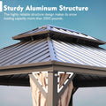 Sturdy Aluminum - Structured Gazebo
alt text：A close - up of a gazebo's roof and corner, highlighting its sturdy aluminum structure with a snow - loading capacity of over 2000 pounds. Keywords: sturdy aluminum structure, gazebo, snow - loading capacity
