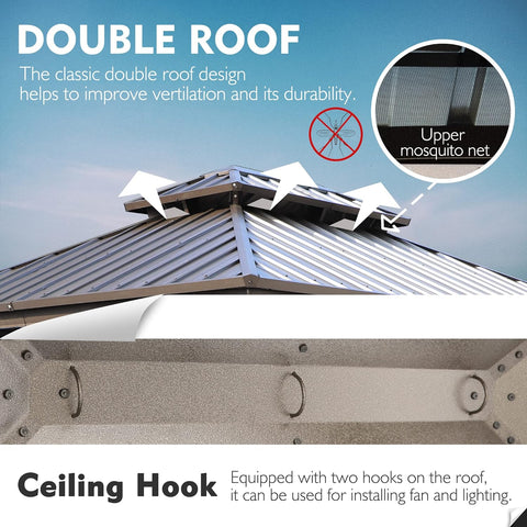 Kozyard Caesar Hardtop Gazebo - Permanent Metal Pavilion with Netting and Shaded Curtains for Patio, Backyard, Deck