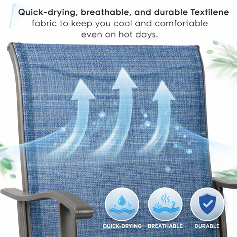 Kozyard Outdoor Chair Textilene Fabric: Quick-drying, breathable & durable blue Textilene material—keeps users cool and comfortable on hot days, ideal for outdoor furniture upholstery with moisture-wicking and long-lasting performance.
