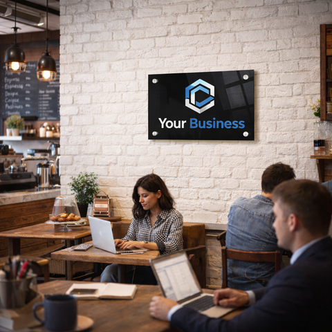 Kozyard Custom Acrylic Business Sign – UV printed logo & text, premium acrylic, ideal for cafe, office & commercial wall decor
