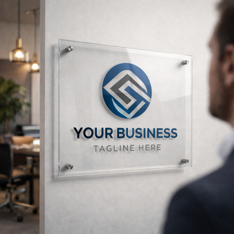 Kozyard Custom Acrylic Business Sign – Premium transparent acrylic, personalized logo & text, modern office wall decor with polished edges
