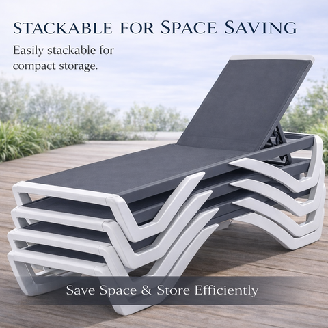 Kozyard Stackable Patio Lounge Chair – Space-Saving Design for Compact Storage, Easy to Stack & Store Efficiently, Durable Outdoor Seating with Sturdy Frame & Premium Textilene Fabric
