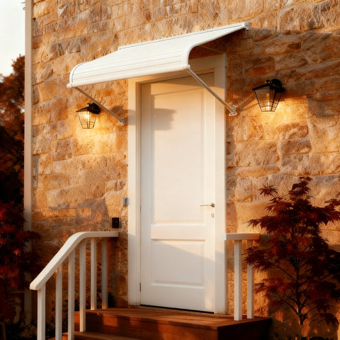 Kozyard Awning Door/Window Awning Fixed Installation Angle Durable Aluminum Frame, Premium PVC Cover for Rain Snow Sunlight Protection for Door Entrance Windows Patio