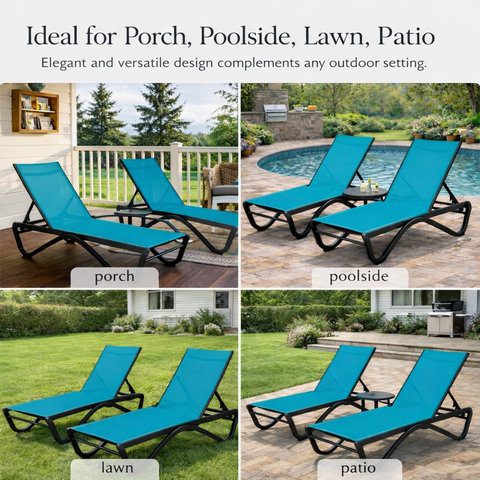 Kozyard versatile outdoor lounge chairs: suitable for porch, poolside, lawn & patio—adaptable design fits various outdoor living spaces for comfortable relaxation.
