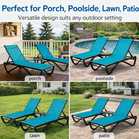 Kozyard Outdoor Chaise Lounges - Versatile Weather-Resistant Outdoor Lounge Chairs with Black Metal Frame & Navy Textilene Fabric, Sturdy Comfortable Patio Furniture Perfect for Porch, Poolside, Lawn & Patio Outdoor Relaxation Spaces