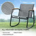 Kozyard outdoor rocking chair, all-weather textilene fabric that is quick-drying, breathable and weatherproof, ergonomic curved design with sturdy metal frame and wood-grain armrests
