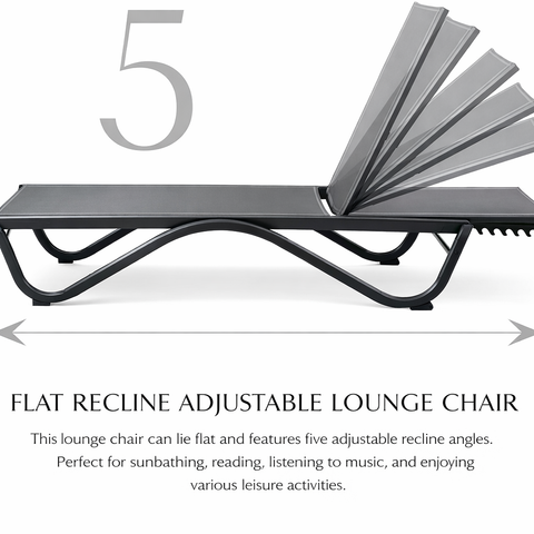 Kozyard Adjustable Outdoor Lounge Chair 5 Recline Angles Flat Lying Option Ideal for Sunbathing Reading Music Leisure Activities Patio Backyard Poolside Comfortable Relaxation