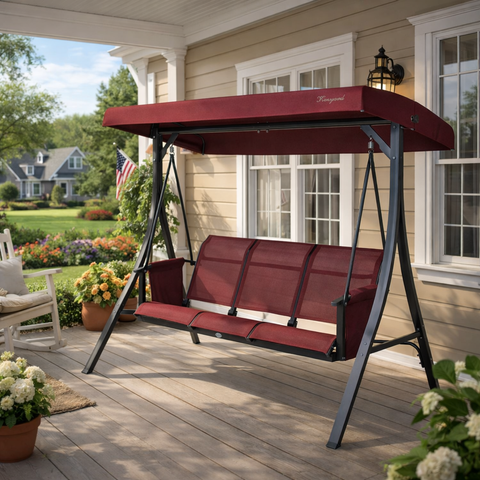 Kozyard 3-Person Patio Swing Chair with UV-Resistant Canopy, Sturdy Steel Construction, Weather-Resistant Fabric Cushions, Outdoor Swing Bench for Relaxing on Porch, Yard
