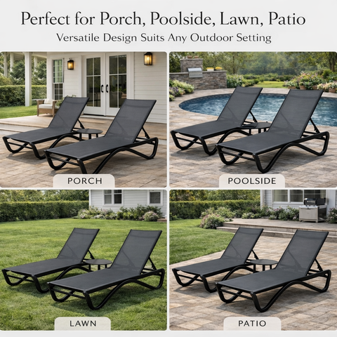 Kozyard Outdoor Chaise Lounges - Versatile Weather-Resistant Outdoor Lounge Chairs with Black Metal Frame & Navy Textilene Fabric, Sturdy Comfortable Patio Furniture Perfect for Porch, Poolside, Lawn & Patio Outdoor Relaxation Spaces