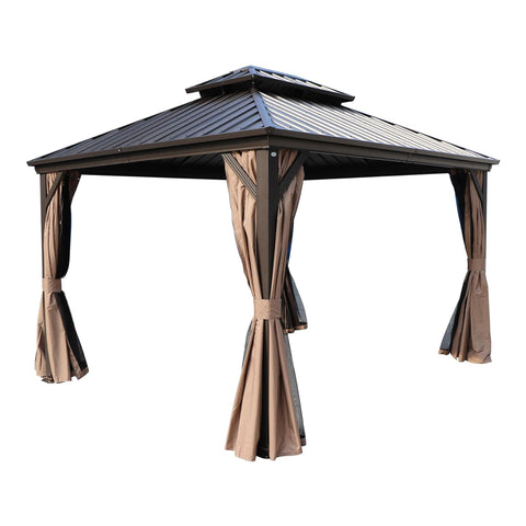 Kozyard Caesar Hardtop Gazebo - Permanent Metal Pavilion with Netting and Shaded Curtains for Patio, Backyard, Deck