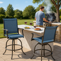 Kozyard outdoor swivel bar stools, patio counter height chairs with armrests, ergonomic high-back design, durable textilene fabric & heavy-duty metal frame, ideal for backyard bar and poolside seating
