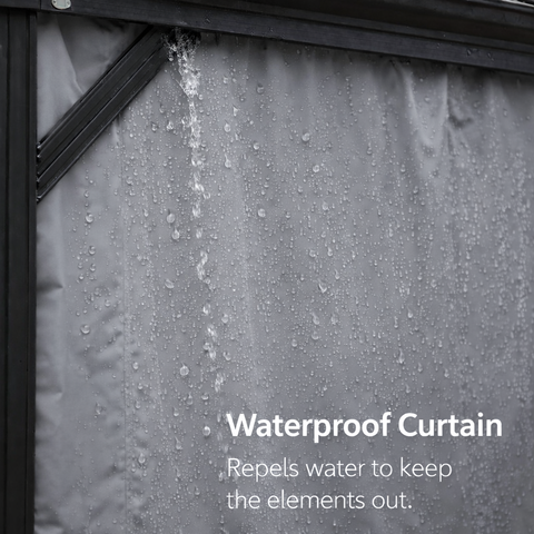 Kozyard waterproof gazebo curtain: Gray outdoor gazebo curtain with water-repellent feature – crafted from waterproof fabric, repels elements to keep gazebo/patio areas dry & protected.
