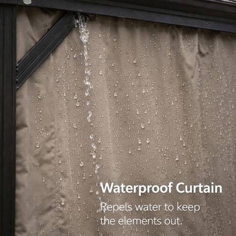 Kozyard waterproof gazebo curtain: Beige outdoor gazebo curtain with waterproof design – made of water-repellent fabric, repels water to shield gazebo/patio areas from outdoor elements.
