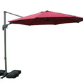 Outdoor Offset Patio Umbrella
A vibrant red offset patio umbrella with a gray pole, supported by black base weights, providing shade for outdoor spaces. Keywords: outdoor offset umbrella, patio umbrella, shade