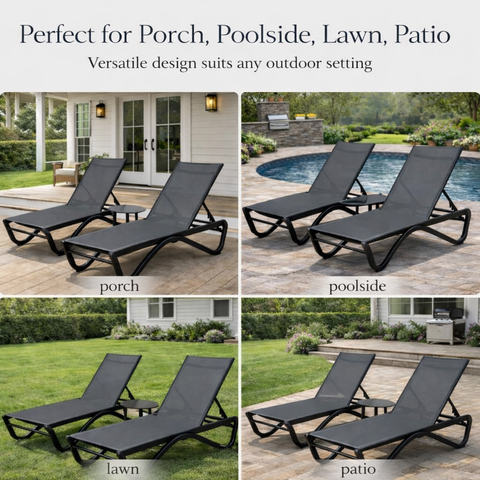 Kozyard Outdoor Chaise Lounges - Versatile Weather-Resistant Outdoor Lounge Chairs with Black Metal Frame & Navy Textilene Fabric, Sturdy Comfortable Patio Furniture Perfect for Porch, Poolside, Lawn & Patio Outdoor Relaxation Spaces