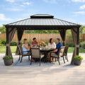 Kozyard Roof Gazebo, built with metal frame and galvanized structure. Ideal for outdoor relaxation and socializing with sofa setups on residential front or backyard lawns.
