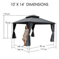 Kozyard 10’x14’ gazebo dimensions diagram outlining the size and layout of this all-metal outdoor structure. This well-proportioned gazebo offers ample space, making it an ideal fit for patio areas, poolside spots, and backyards, perfectly accommodating gatherings and dining setups.
