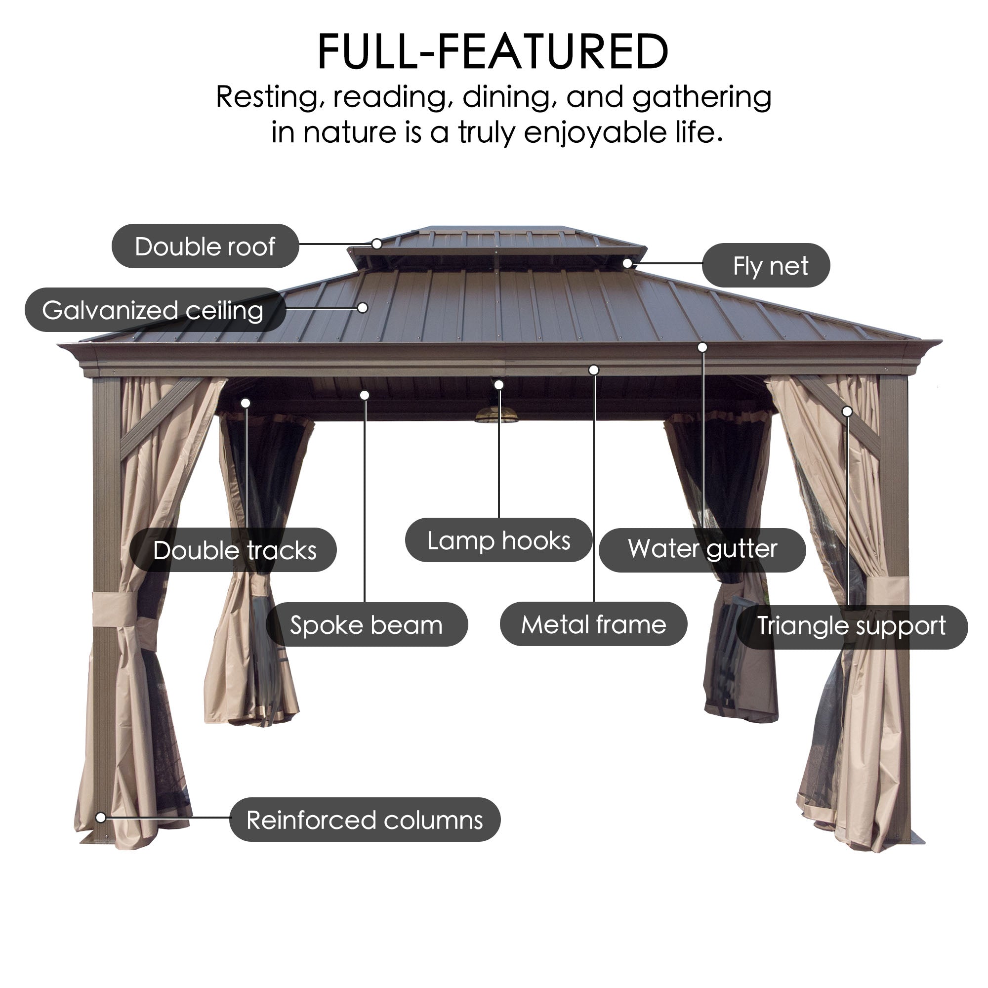 Kozyard Alexander 12'x12' Hardtop Aluminum Permanent Gazebo with 2