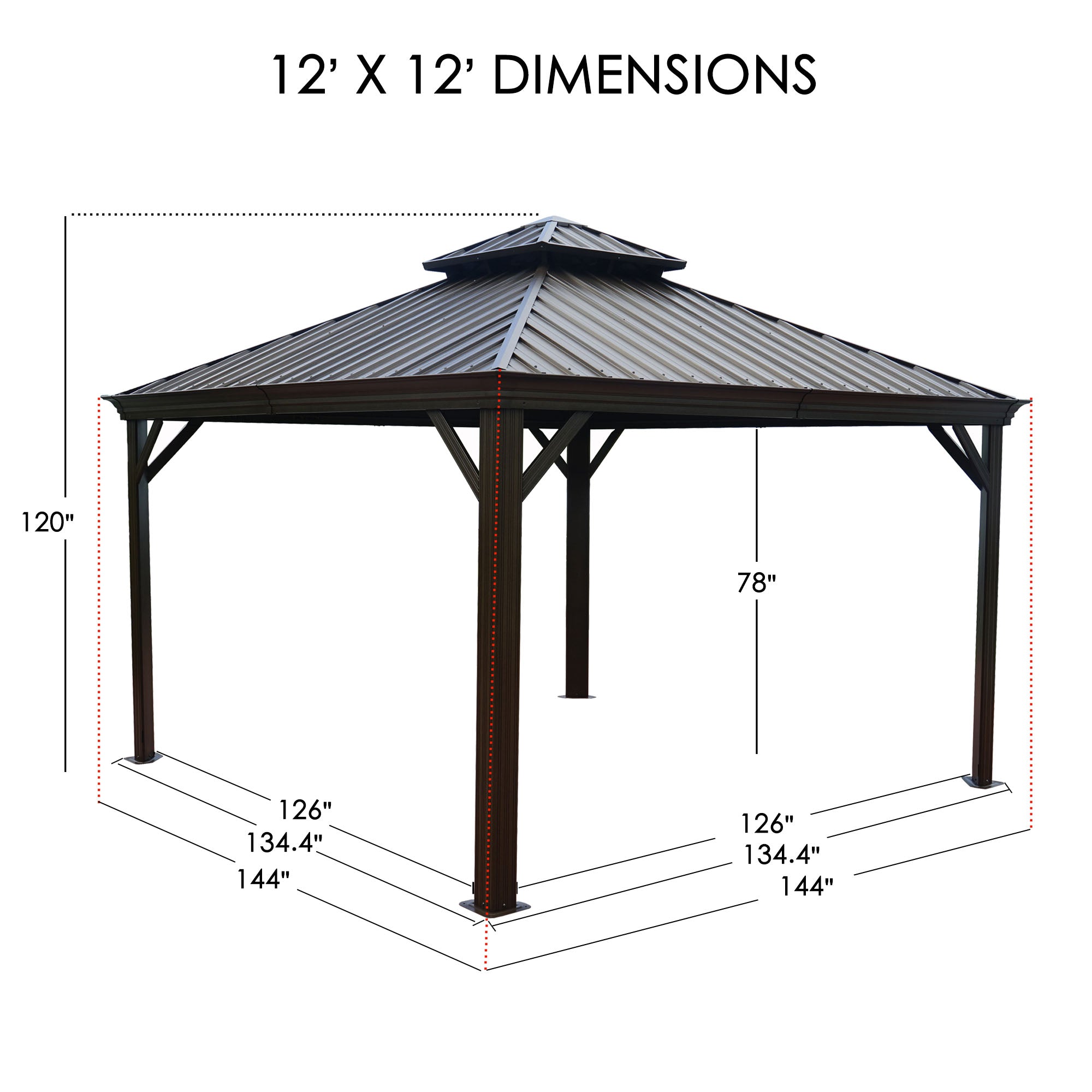 Kozyard Alexander 12'x12' Hardtop Aluminum Permanent Gazebo with 2