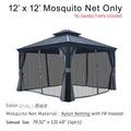 12' x 12' Gray and Black Mosquito Net for Gazebo - Nylon Material with FR Treatment, Frame Not Included. 12x12 Outdoor Mosquito Netting in Gray and Black - Made of FR - Treated Nylon, No Frame. 12' x 12' FR - Treated Nylon Mosquito Net for Gazebo (Frame Not Included). Gray and Black Outdoor Mosquito Netting: 12x12, FR - Treated Nylon. 12x12 mosquito net, gazebo mosquito net, nylon netting, FR - treated netting, Gray and black net, outdoor netting, no frame included
