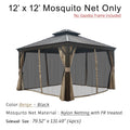 12' x 12' Beige and Black Mosquito Net for Gazebo - Nylon Material with FR Treatment, Frame Not Included. 12x12 Outdoor Mosquito Netting in Beige and Black - Made of FR - Treated Nylon, No Frame. 12' x 12' FR - Treated Nylon Mosquito Net for Gazebo (Frame Not Included). Beige and Black Outdoor Mosquito Netting: 12x12, FR - Treated Nylon. 12x12 mosquito net, gazebo mosquito net, nylon netting, FR - treated netting, beige and black net, outdoor netting, no frame included