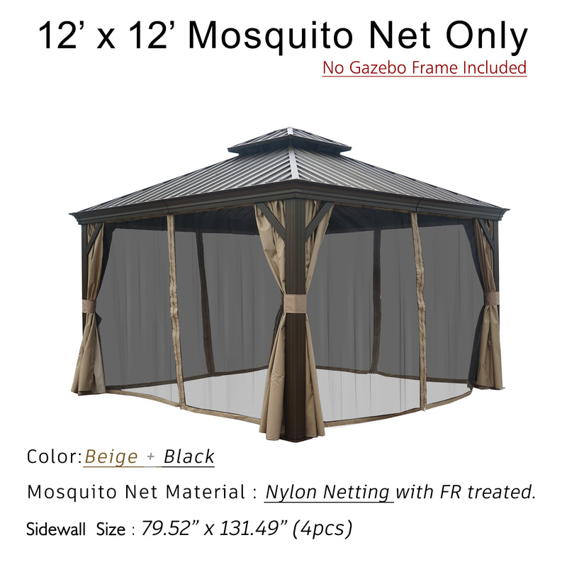 Kozyard  Alexander  Aluminum Hardtop Gazebo 12'x12' Net Set