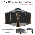 12x12 Mosquito Net designed for Alexander and Caesar Gazebos, frame not included. Nylon mosquito netting for 12' x 12' Alexander and Caesar gazebos, separate from frame. 12x12 Mosquito Net for Alexander & Caesar Gazebos (Frame Not Included). Compatible Mosquito Netting for 12' x 12' Alexander and Caesar Gazebos. 12x12 mosquito net, Alexander gazebo net, Caesar gazebo net, outdoor mosquito net, nylon netting, gazebo accessory, no frame included.