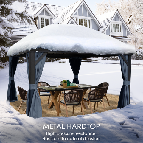 Kozyard Alexander 12' X 14' Hardtop Gazebo, Aluminum Metal, Galvanized Steel Double Roof Canopy, Curtain and Netting (Gray)