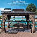 A well - equipped outdoor gazebo by a pool, featuring a double roof, galvanized ceiling, fly net, double tracks, lamp hooks, water gutter, spoke beam, metal frame, triangle support, and reinforced columns. The scene suggests a comfortable spot for resting, reading, dining, and gathering in nature. Full - Featured Outdoor Gazebo by the Pool: A Haven for Relaxation. outdoor gazebo, double roof gazebo, poolside gazebo, full - featured gazebo, relaxation spot.