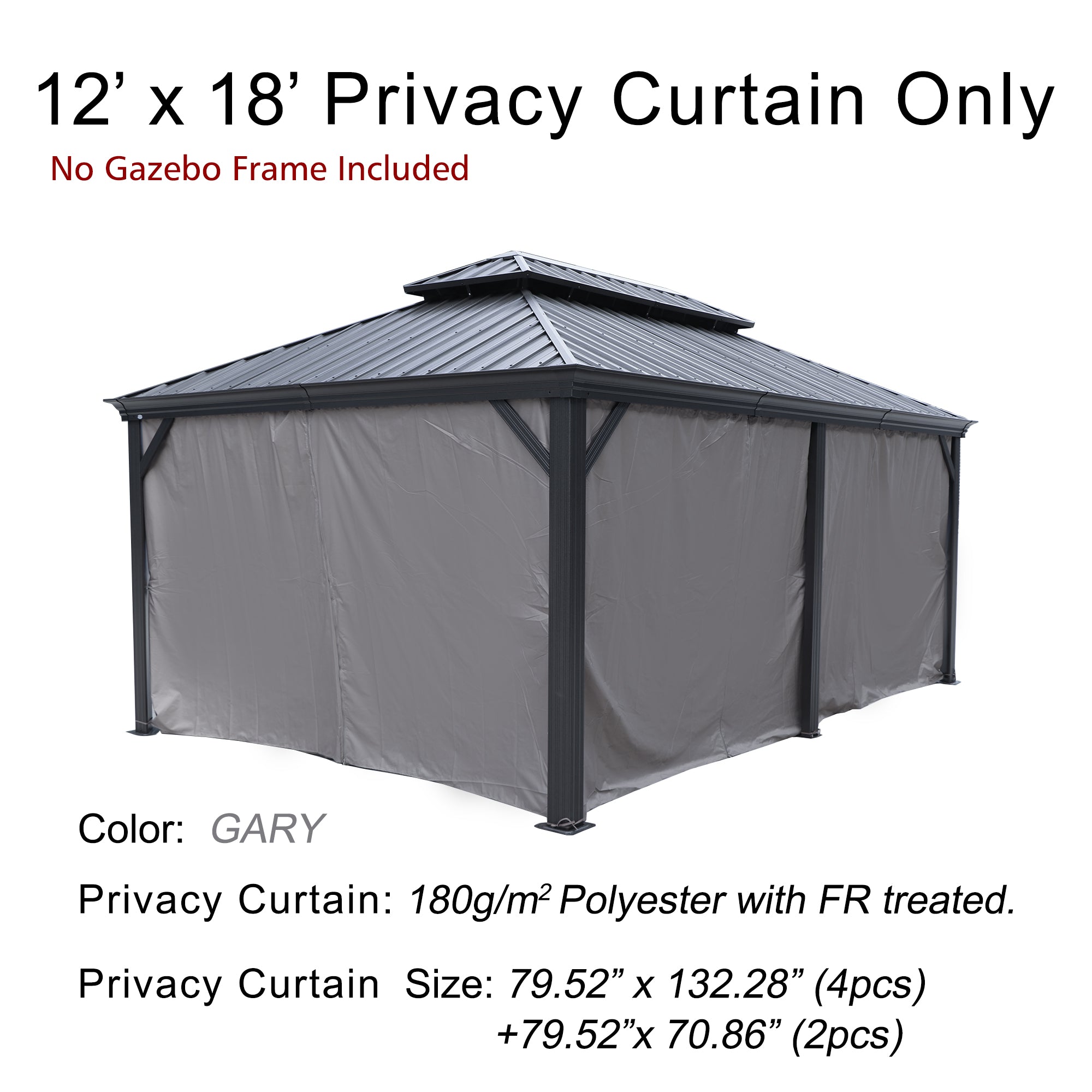 Kozyard 12' x 18' Outdoor Gazebo Privacy Curtain Sidewall