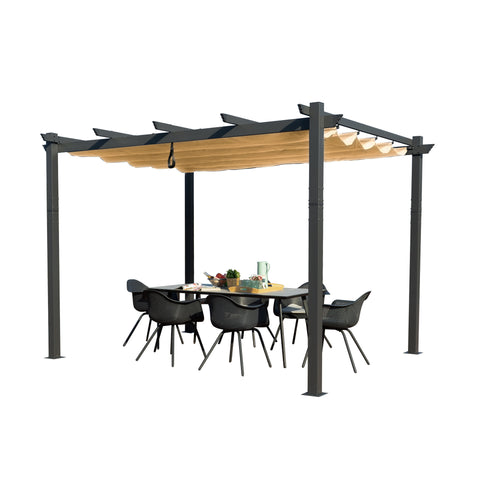 Kozyard Atlantics Outdoor 10'x13' Extra Large BBQ Grill Pergola with Sun Shade Gazebo Canopy Beige Canopy