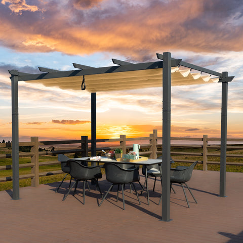 Kozyard Atlantics Outdoor 10'x13' Extra Large BBQ Grill Pergola with Sun Shade Gazebo Canopy Beige Canopy