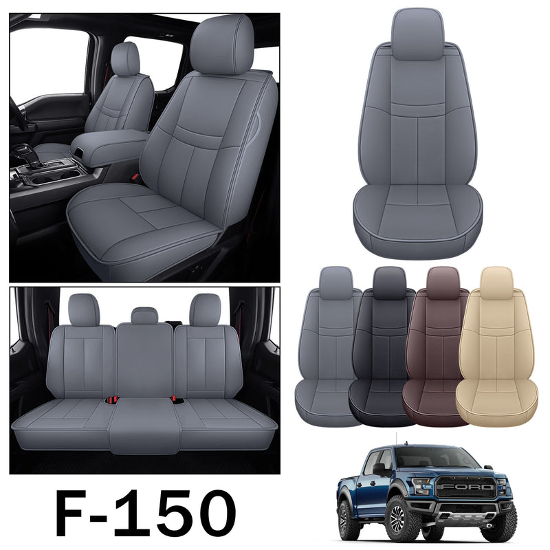 Custom-fit Seat Covers for Ford F-150
A variety of seat covers in different colors designed for Ford F-150, showing front and rear seat views. Keywords: Ford F-150 seat covers, truck seat covers, multi-color seat covers