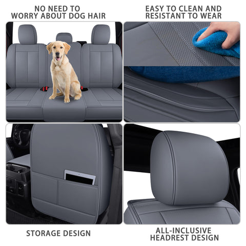 TOMIC Triton Waterproof Leather Truck Seat Cover (Front and Back Seat Full Set) Exclusively Fits for Ford F-150 2015-2021 & F-250 F-350 F-450 2017-2021 Raptor Style (4 Color Options)