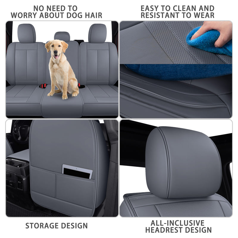 TOMIC Triton Waterproof Leather Truck Seat Cover (Front and Back Seat Full Set) Exclusively Fits for Ford F-150 2015-2021 & F-250 F-350 F-450 2017-2021 Raptor Style (4 Color Options)