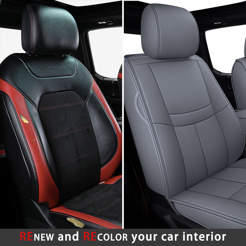 TOMIC Triton Waterproof Leather Truck Seat Cover (Front and Back Seat Full Set) Exclusively Fits for Ford F-150 2015-2021 & F-250 F-350 F-450 2017-2021 Raptor Style (4 Color Options)