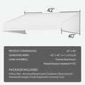 Kozyard 42 x 40 inch window and door awning with durable aluminum frame and high-strength PVC panels, adjustable installation angle, detailed size diagram showing 42-inch width and 40-inch depth, outdoor rain snow sun protection canopy for home entryways, patios, and AC or EV charger coverage.