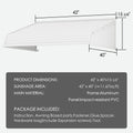 Kozyard 42 x 40 inch window and door awning with durable aluminum frame and high-strength PVC panels, adjustable installation angle, detailed size diagram showing 42-inch width and 40-inch depth, outdoor rain snow sun protection canopy for home entryways, patios, and AC or EV charger coverage.
