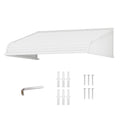 Kozyard 42x40 inch door window awning with aluminum frame and premium PVC cover, fixed installation angle canopy shown with mounting hardware, expansion anchors and screws, providing rain, snow and sun protection for home entryways, patios, and windows.